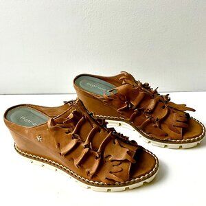 Patrizia Bonfanti Masami Leaf Leather Mule Sandals Brown EU38 Italy